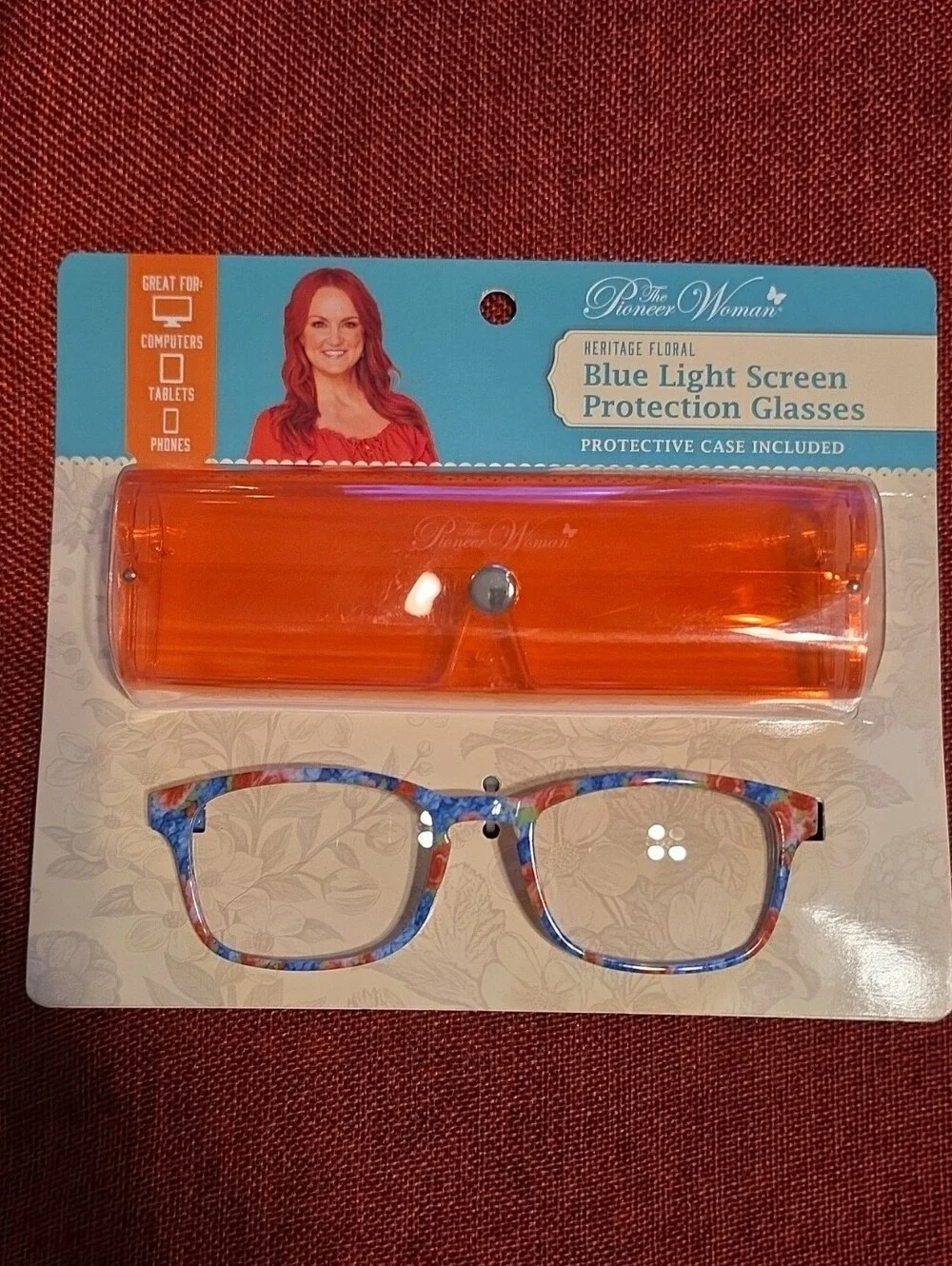 The Pioneer Woman Kids Floral Blue & Orange Blue Light Glasses with Orange Case